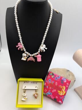Betsey Johnson "Sweet Treats" Pearl Necklace & Matching Earrings Set - Baker